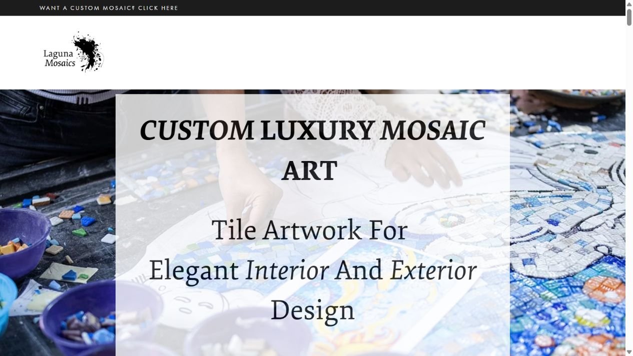 Laguna Mosaics homepage presenting custom luxury mosaic art and tile design